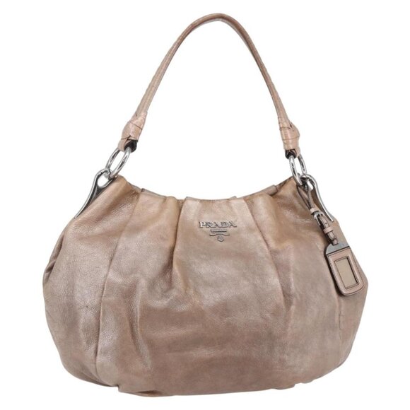 PRADA Shoulder Bag Leather Beige Silver Auth - Picture 2 of 15
